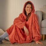 Flower Carved Oversized Fleece Hoodie, Coral