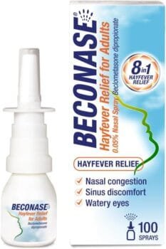 Beconase 8 in 1 Hayfever Relief Nasal Spray (100 Spray Bottle) - Long Lasting Effective Relief from Hayfever - Portable and Lasts Up to 24 Hours