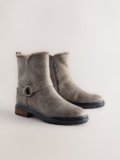 Next Grey Textured Forever Comfort® Faux Fur Hardware Ankle Boots